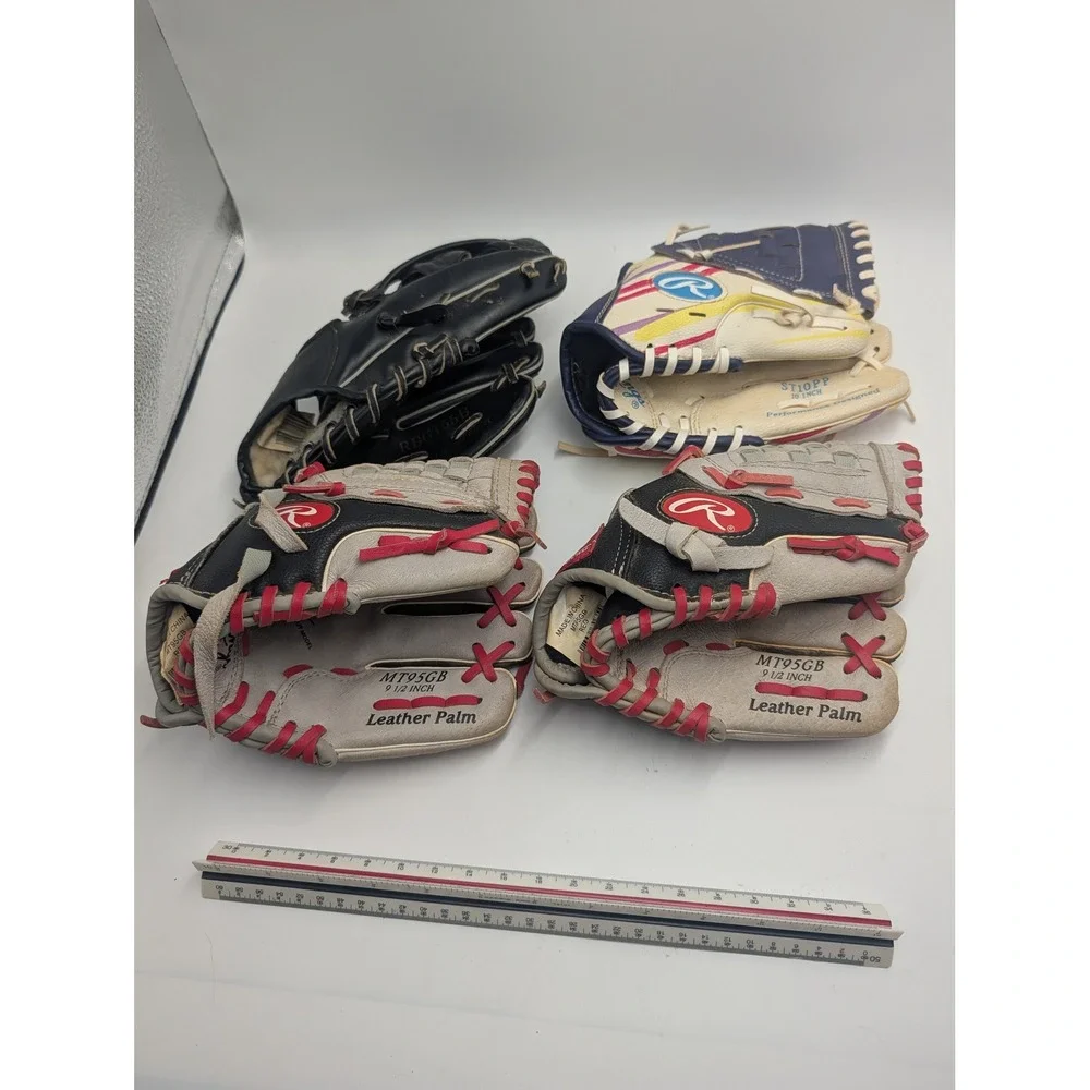Rawlings Youth Baseball Glove Lot 4pc MT95GB ST10PP RBG155B Right Hand Throw